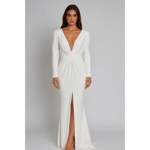 Lulu's Plunge Front White Long Sleeve Gown Long Sleeve Mermaid Maxi Dress XL